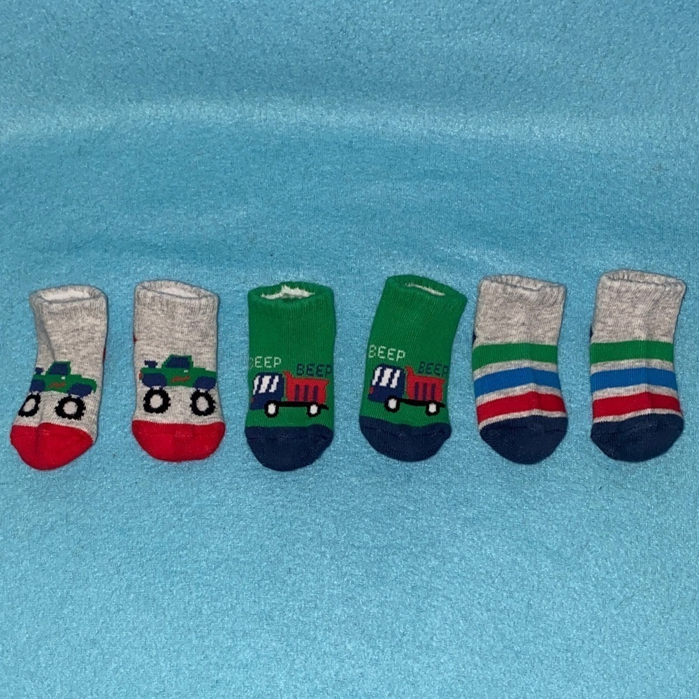 INFANT socks monster truck dump truck stripes cozy comfy 3 pair size 0-6 months